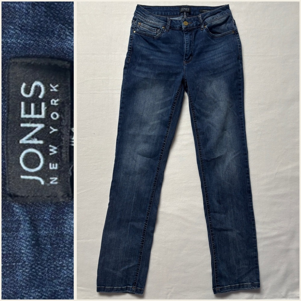Jones New York Lexington Straight Leg Womens 4‎ Mid Rise Dark Wash Denim Jeans